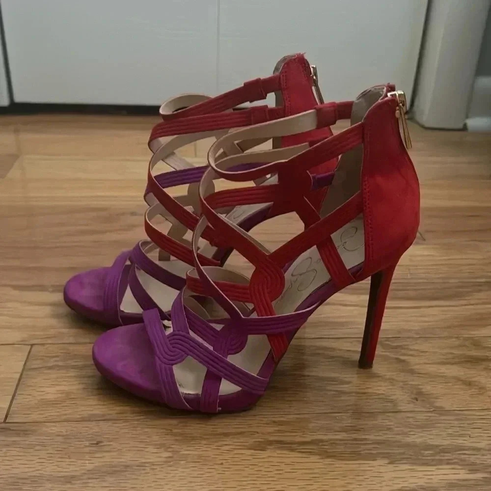 Jessica Simpson | Red/ Purple | Cage Heels | size 6.5